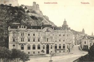 Trencsén, Trencín; Erzsébet szálloda, bor- és sörcsarnok, Szold nyomda kiadása / hotel, wine and beer hall (EK)