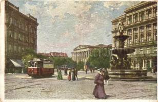 Budapest VIII. Kálvin tér, villamosok, szökőkút. Hausner H. 7014.20 Művészlevelezőlap (Rb)