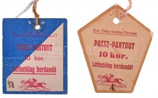 ~1910. Erdély Részi Falka Vadász Társulat - Kolozsvárott jegy kitűző, (2xklf) 10K értékben T:II,III tűlyuk /  Hungary ~1910. Transylvanian Pack Hunting Association - Cluj-Napoca ticket-badge (2xdiff) worth 10 Korona C:XF,F needle hole