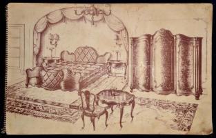 cca 1920 Bútor modellapok füzetben 14 oldal 43x27 cm