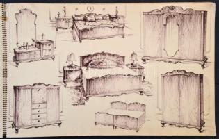 cca 1920 Bútor modellapok füzetben 14 oldal 43x27 cm