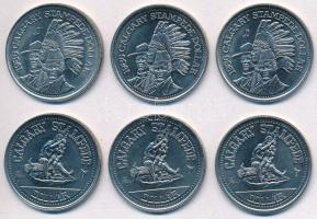 Kanada 1980-1986. Calgary Stampede Dollar 6db (2xklf) fém bárca T:2 Canada 1980-1986. Calgary Stampede Dollar 6pcs (2xdiff) metal commemorative necessity token C:XF