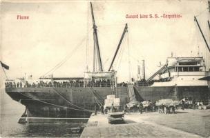 Fiume, Carpathia kivándorlási hajó a kikötőben, Reis Isidor kiadása / Cunard Line SS Carpathia immigration ship in the harbor (Rb)