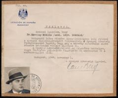 1944 Spanyol követség védlevele magyar, zsidó származású személy részére. / 1944 Protective pass of the Spanish Embassy of Budapest for Hungarian Jewish person.