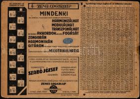 cca 1940 Zenei Logarlap. Szabó Jószef zenetanár mechanikus, mozgatható, akkordokat bemutató táblázata. 33x24 cm