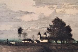 Konecsni György (1908-1970): Faluszéle, rézkarc, papír, jelzett, 29,5×38,5 cm