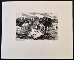 Csurgói Máté Lajos (1931-2001): Domboldalon, rézkarc, karton, jelzett, 19,5×29,5 cm