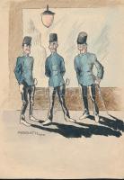 Asboth Oszkár (1891-1960) Feltaláló 5 db rajza, karikatúrája. 1909 körül, különböző témákban. Jelzet...