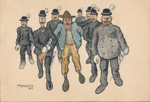 Asboth Oszkár (1891-1960) Feltaláló 5 db rajza, karikatúrája. 1909 körül, különböző témákban. Jelzet...