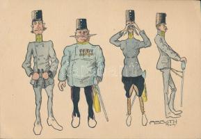 Asboth Oszkár (1891-1960) Feltaláló 5 db rajza, karikatúrája. 1909 körül, különböző témákban. Jelzet...