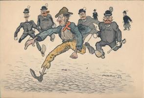 Asboth Oszkár (1891-1960) Feltaláló 5 db rajza, karikatúrája. 1909 körül, különböző témákban. Jelzet...