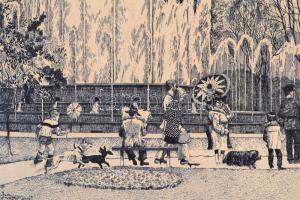 Olvashatatlan jelzéssel: Margitsziget, rézkarc, karton, jelzett, 29,5×39 cm