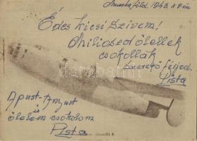 1943 Muszkaföld. Második világháborús tábori posta, repülő, grafika / WWII Hungarian military field post, aircraft graphic (EK)