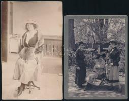 cca 1912-1914 4 db fotó és fotólap, csoportképek, hölgy automobillal, 12x9 és 9x14 cm-es méretekben