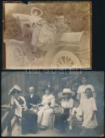 cca 1912-1914 4 db fotó és fotólap, csoportképek, hölgy automobillal, 12x9 és 9x14 cm-es méretekben
