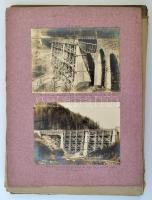 1915 A kárpátaljai Csorbadombi vasúti híd építkezése. A magyar vasúti mérnökök által készített látvá...