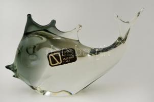 Muranói jelzett üveg hal dísz. Hibátlan, eredeti márka-matricával / Murano marked glass fish. 15x10 cm