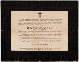 1928 Baár József (1872-1928) DGT révkapitány gyászjelentése