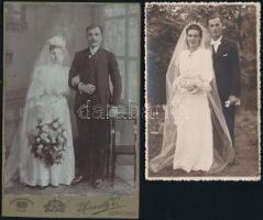 cca 1900-1930 Vegyes esküvői és családi fotók tétel, keményhátú műtermi fotók, 9 db, 13x9 és 19x11 cm közötti méretekben