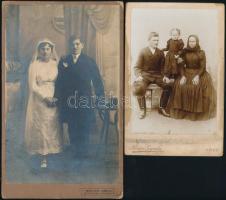 cca 1900-1930 Vegyes esküvői és családi fotók tétel, keményhátú műtermi fotók, 9 db, 13x9 és 19x11 c...