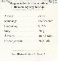 DN "Magyar tallérok utánveretben - I. Rákóczi György tallérja 1646" Ag emlékérem tanúsítvá...
