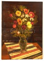 Szabó Lajos (?-): Virágcsendélet. Olaj, farost, jelzett, 70×50 cm