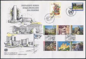 Bécs, Genf, New York 2002 Forgalmi bélyegek + sor FDC-n