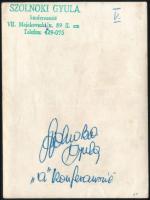 Szolnoki Gyula (?-?) aláírása őt magát ábrázoló fotó hátoldalán