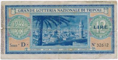 Líbia / Olasz megszállás / Tripoli 1942. Lottójegy 12L értékben T:III- Lybia / Italian occupation / Tripoli 1942. Lottery ticket worth 12 Lire C:VG