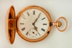 14K arany zsebóra,, sérült számlappal, működő szerkezettel. / 14 C gold pocket watch, with working m...