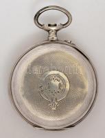 XIX, sz. vége. Különleges rugós szerkezetű ezüst 8 napos zsebóra, festett porcelán számlappal, előre...