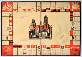 Háború előtti, teljesen hiánytalan, komplett Capitaly társasjáték, Táblával, minden részével, jó állapotban / Vintage complete Capitaly (Monopoly) board game.