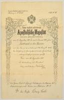 1910 Tartalékos hadnagyi kinevezés Krobatin hadügyminiszter aláírásával / 1910 Warrant for leutnant with autograph signature of the Minister of War.