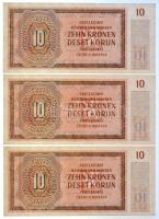 Német Harmadik Birodalom / Cseh-Morva Protektorátus 1942. 10K (3x) sorszámkövetők T:I
/ German Thir...