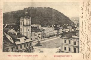 Besztercebánya, Banska Bystrica; Béla király tér a toronyból nézve, Herritz János üzlete. Ivánszky Elek kiadása / square with shop