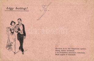 Trencsén, Trencín; Légy boldog! Szecessziós művészlap, Körjegyzői Nyomda, Trencsén. Nemzetközi Világposta-Levelezőlap / Art Nouveau greeting art postcard (EK)