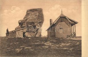 Bucsecs-hegység, Butschetsch, Bucegi (Brassó, Kronstadt, Brasov); Omu csúcs, Román ház. Wilhelm Hiemisch kiadása / mountain, Romanian rest house