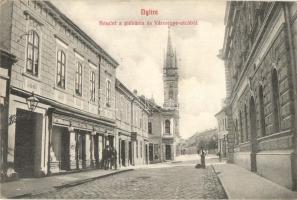 Nyitra, Nitra; Vármegye utca és plébánia. Rasofszky Béla kiadása / street view with parish