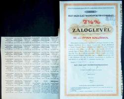 1927. "Pesti Hazai Első Takarékpénztár-Egyesület" záloglevele 50$-ról, szelvényekkel