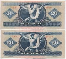 1969. 20Ft (2x) sorszámkövetők "C019 056761 - C019 056762" T:II szép, ropogós papír