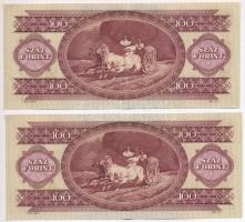 1975. 100Ft (2x) egyugrásos sorszámkövetők "B810 025527 - B810 025529" T:II szép, ropogós ...