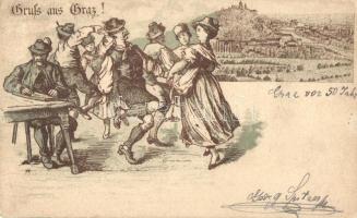 1894 (Vorläufer!) Graz, Gruss aus! / Folklore greeting litho art postcard (EK)