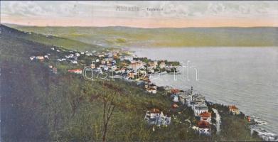 Abbazia, Totalansicht. No. 1169. Orig.-Aufn. und Farbenlichtdruck von Markert & Sohn Kunstanstalt / 3-tiled unfolded panoramacard (fl)