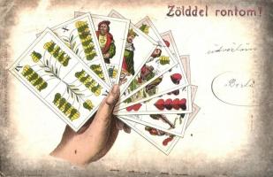 1899 Zölddel rontom! Magyar kártyás képeslap; kiadja Ferenczi B. Miskolc / Tell playing cards, litho (EK)