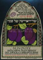 cca 1935 Zwack Slivovitz exportra gyártott kóser szilvapálinka címke, judaika, 15x10,5 cm / cca 1940 J. Zwack & Co. Slivovitz Hungarian plum brandy label, imported by Kraus Bros. New York, Judaica, 15x10,5 cm
