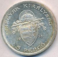 1938. 5P Ag "Szent István" T:2 patina
Adamo P8.1