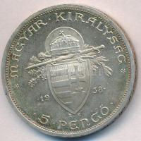 1938. 5P Ag "Szent István" T:2 patina
Adamo P8.1