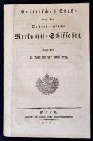 Kereskedelmi hajózási rendelet. / Politisches Edikt über die österreichische Merkantil Schiffahrt : gegeben zu Wien den 25. April 1774. Ofen, 1804. Druck.Univ. / Order regarding the commercial shipping, 49p.