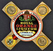 cca 1935 Zwack amerikai exportra gyártott Royal Orange Liquer italcímke, 12,5x12,5 cm