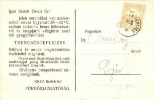 Trencsénteplic, Trencianske Teplice; Gyógyterem, a fürdőigazgatóság meghívójával a hátoldalon, reklá...